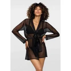 Aisha Doorzichtige Kimono Van Kant - Zwart