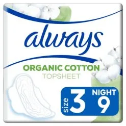 Always Organic Cotton Maandverband Night Met Vleugels 9 Stuks