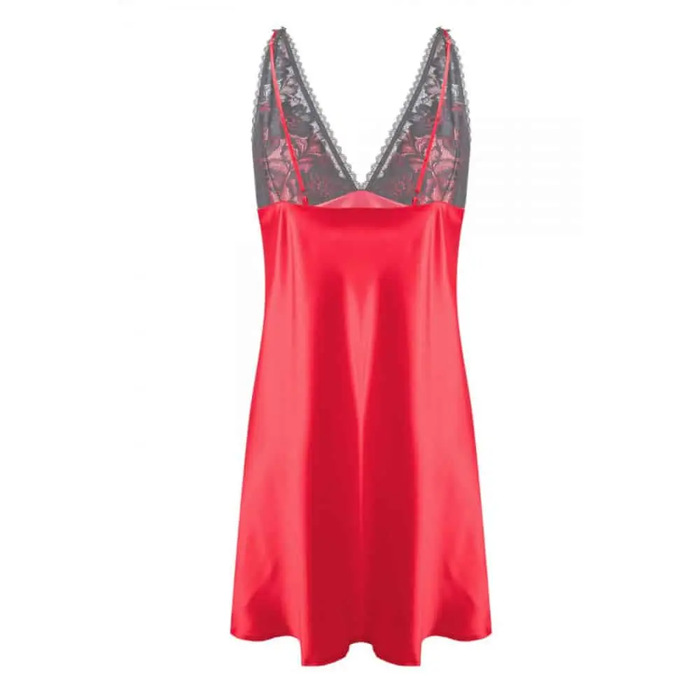 Debbie Slipdress Van Satijn En Kant - Rood 4 Debbie Slipdress Van Satijn En Kant - Rood - Afbeelding 4