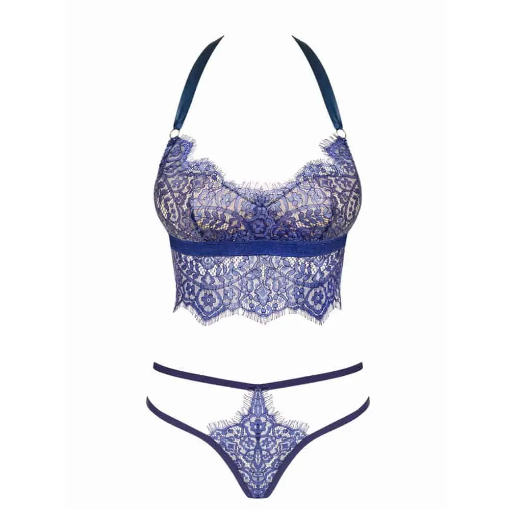 Flowlace Lingerie Setje Van Kant - Blauw 3 Flowlace Lingerie Setje Van Kant - Blauw - Afbeelding 3