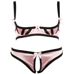 Katty Stoute Lingerie Set Met Open Cups En Kruis - Roze-Zwart