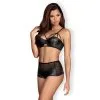 Leatheria Wetlook Lingerie Setje Met Netstof - Zwart