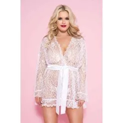 Plus Size Doorzichtige Kimono Van Kant - Wit