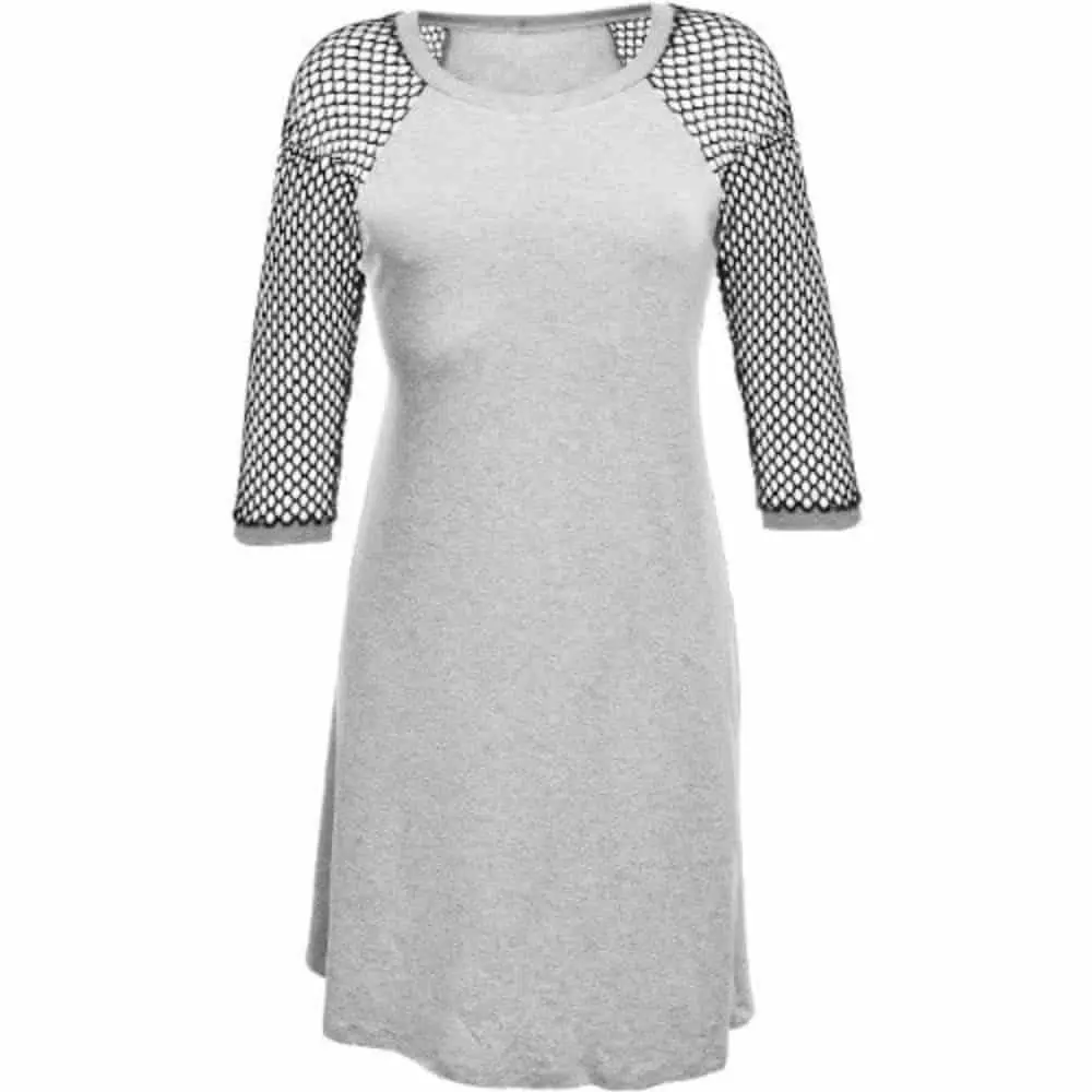 Violet Jurkje Met Netstof Mouwen - Grijs 1 Violet Jurkje Met Netstof Mouwen - Grijs